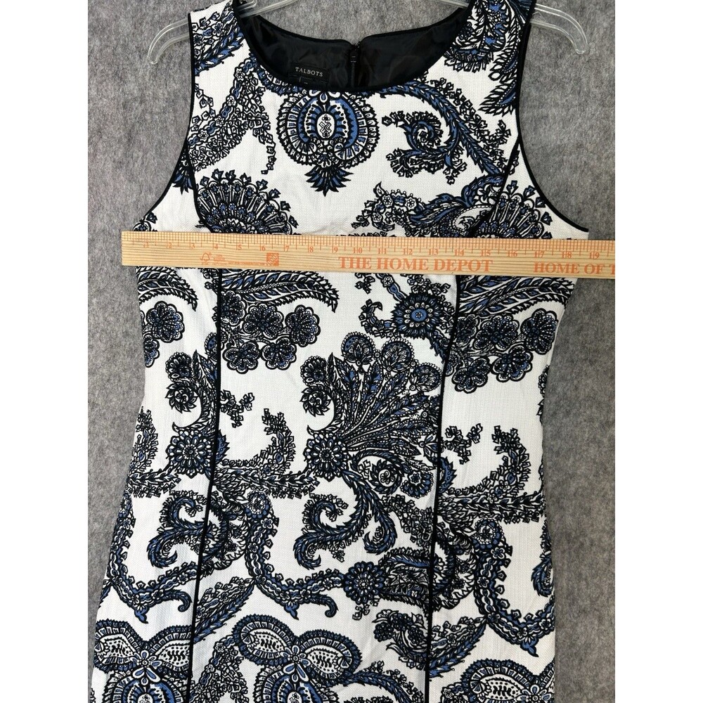 Talbots Sleeveless White Black Blue Paisley Mini Dress Size 12 - Picture 7 of 9